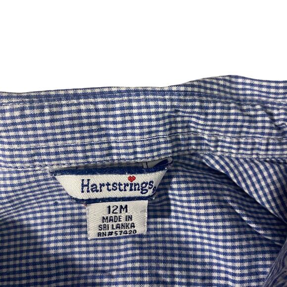 Hartstrings Blue & White Plaid Collared Button Up Onesie Baby Sz 12M - Picture 4 of 8